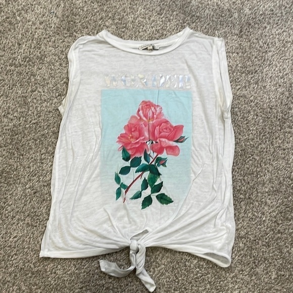 Express One Eleven/ Tie Front Sleeveless Shirt Small White Floral Wonder Top - Picture 2 of 7